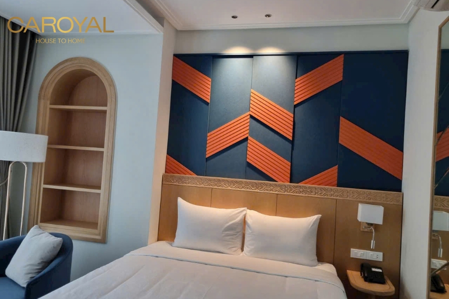 Vải dán tường khổ lớn được sử dụng nhiều trong các không gian khách sạn, nhà hàng