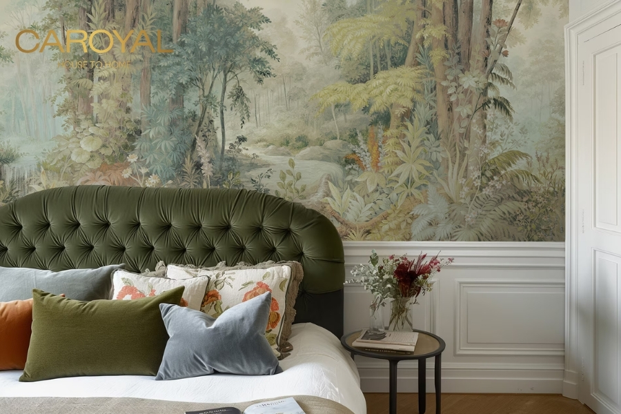 Vải dán tường ngày càng được nhiều gia đình lựa chọn cho phòng ngủ nhờ vào những ưu điểm vượt trội