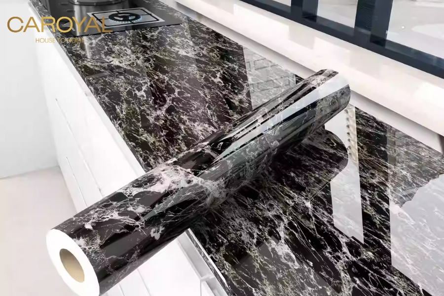Giấy dán tường bếp giả đá marble