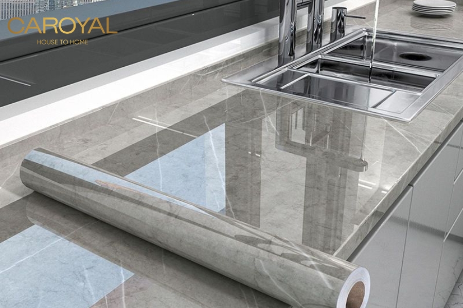 Giấy dán tường bếp giả đá xi măng – bê tông