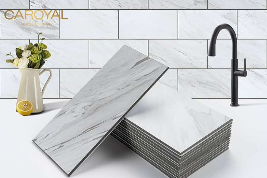 Giấy dán tường bếp giả gạch men trắng