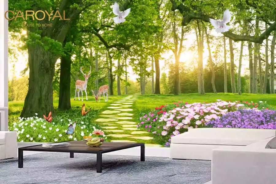 Giấy dán tường họa tiết thiên nhiên mang đến cho không gian cảm giác thư giãn Giấy dán tường họa tiết thiên nhiên mang đến cho không gian cảm giác thư giãn