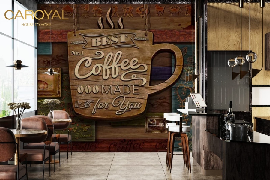 Giấy dán tường 3D là lựa chọn lý tưởng để tạo hiệu ứng chiều sâu và làm nổi bật không gian quán cà phê Giấy dán tường 3D là lựa chọn lý tưởng để tạo hiệu ứng chiều sâu và làm nổi bật không gian quán cà phê