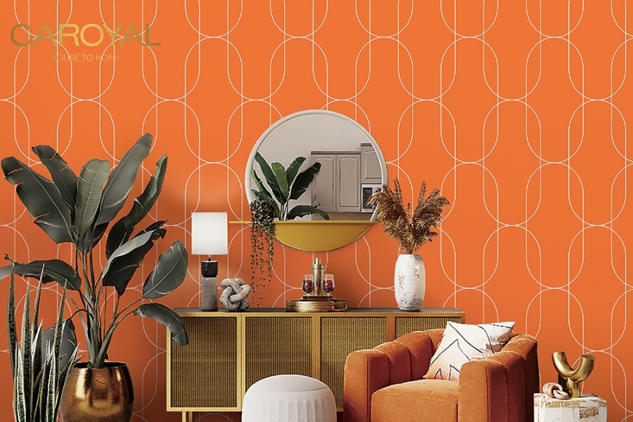 Giấy dán tường màu cam họa tiết hình học Giấy dán tường màu cam họa tiết hình học