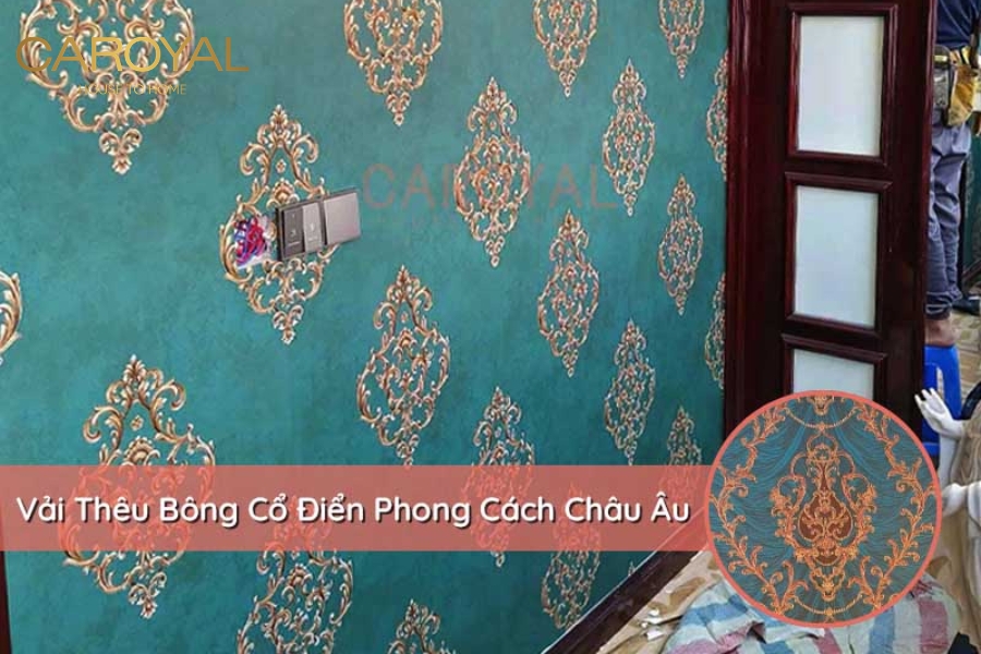 Giấy dán tường vải thêu phong cách Châu Âu Giấy dán tường vải thêu phong cách Châu Âu