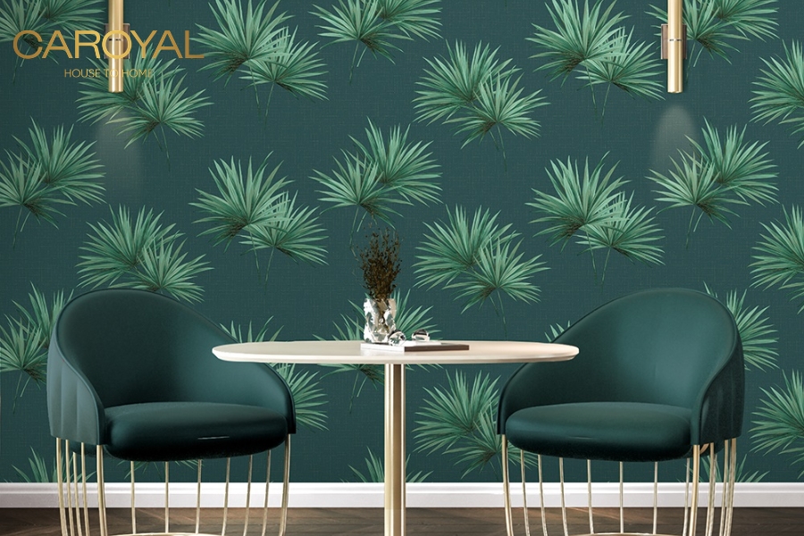 Giấy dán tường màu xanh họa tiết cây cỏ Giấy dán tường màu xanh họa tiết cây cỏ