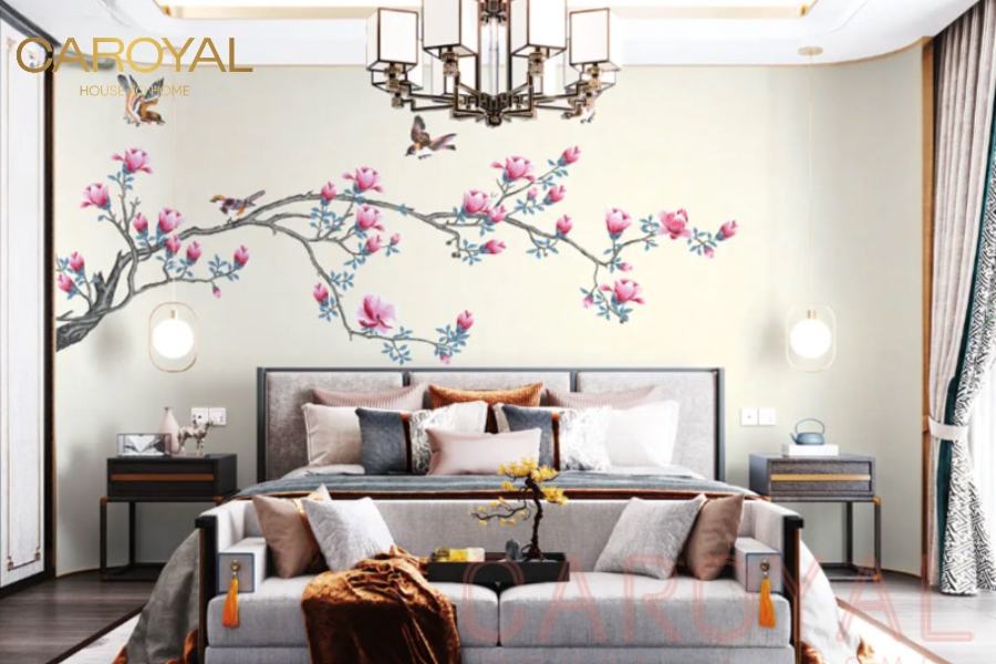 mẫu tranh dán tường phòng ngủ vợ chồng