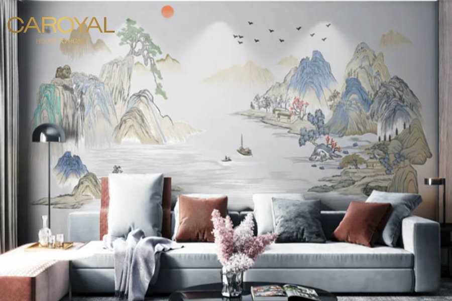 mẫu tranh dán tường phòng ngủ vợ chồng