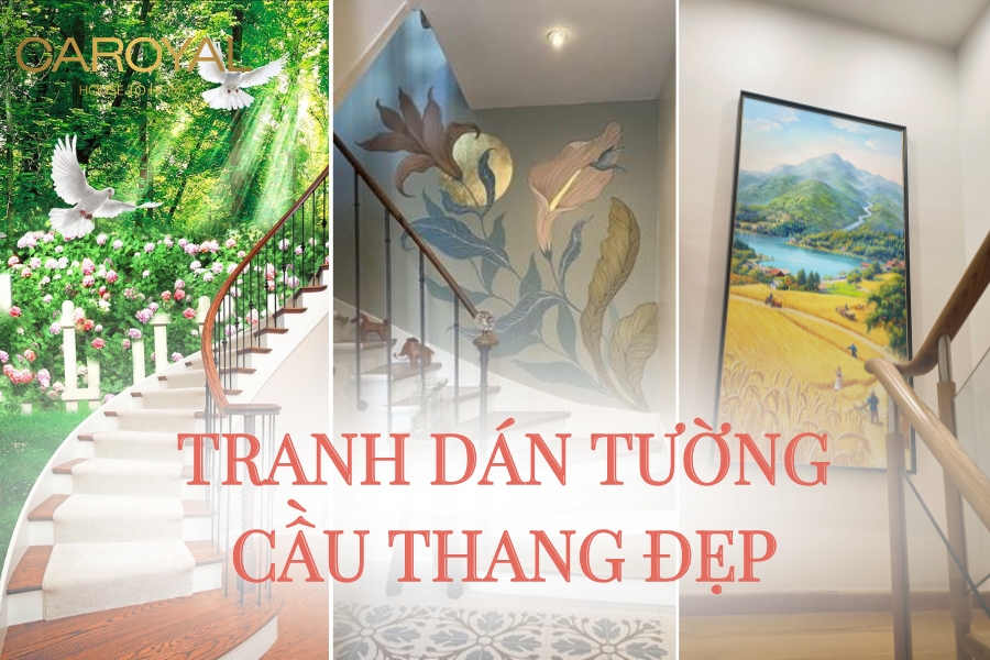 Tranh dán tường cầu thang 3D đẹp, hiện đại và hợp phong thủy
