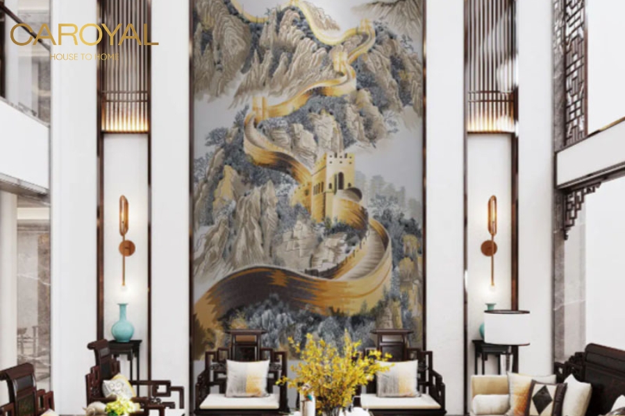 Tranh dán tường cầu thang thác nước