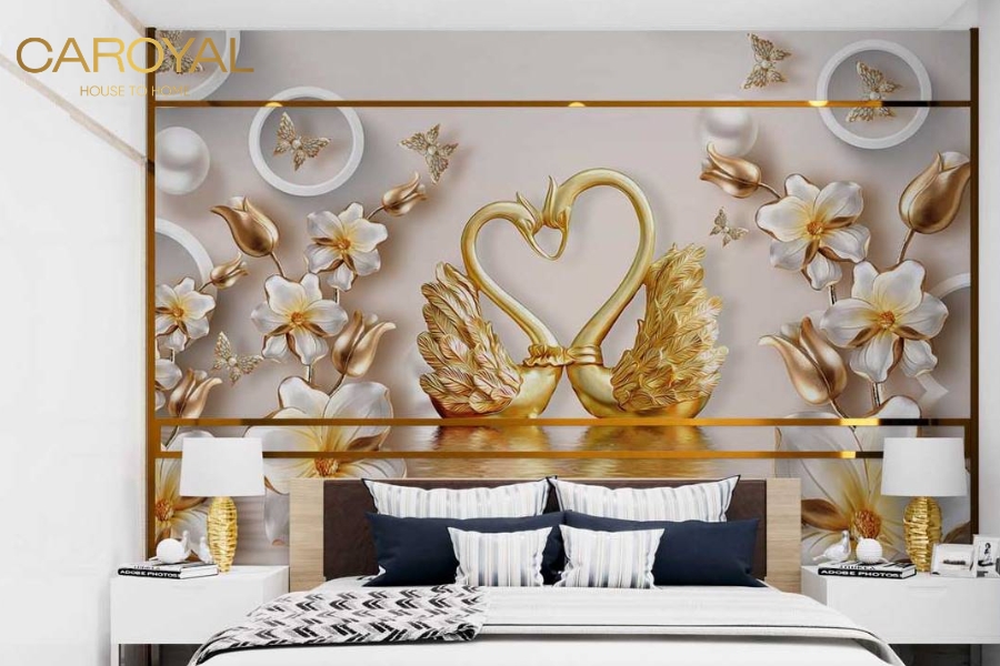 Tranh dán tường phòng ngủ vợ chồng phong cách lãng mạn