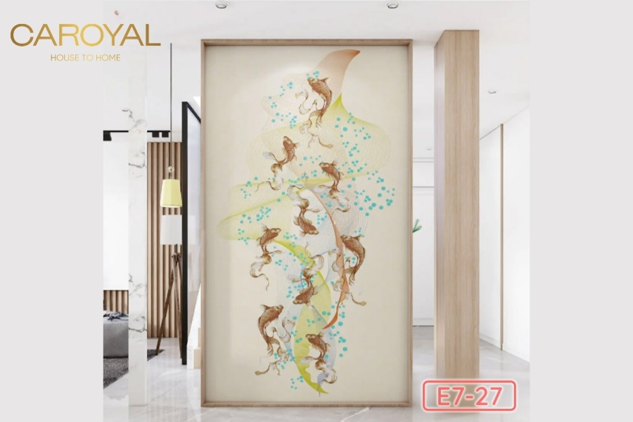 Tranh dán tường phòng khách Cửu Ngư Tống Phúc