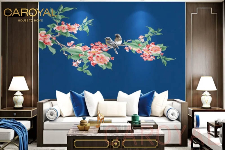 Tranh dán tường phòng khách Hoa Hương Tứ Di