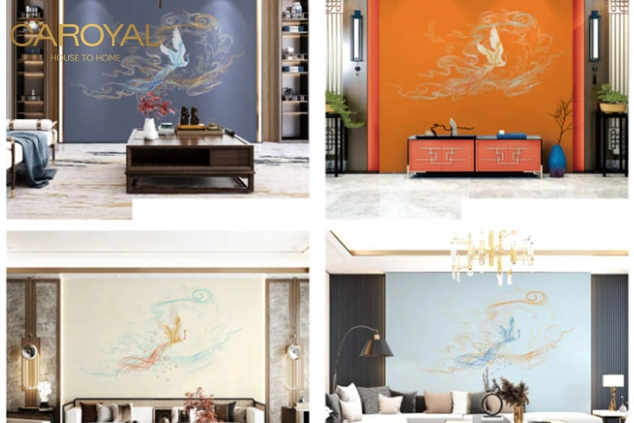 Tranh dán tường phòng khách Phượng Vũ Tiên Linh