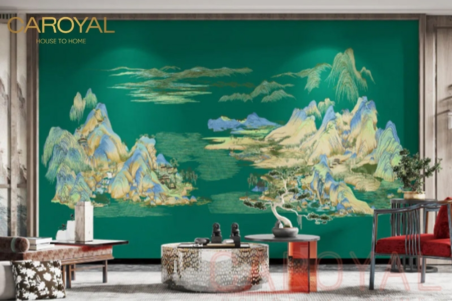 Tranh dán tường phòng khách Thiên Lý Giang Sơn