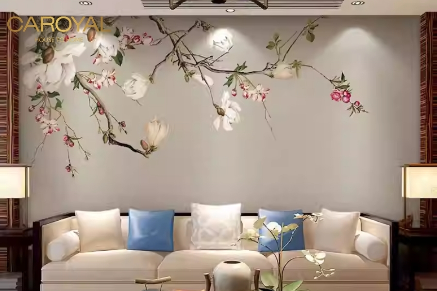 Tranh dán tường phòng khách hoa mộc lan