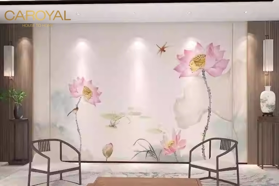 Tranh dán tường phòng khách hoa sen