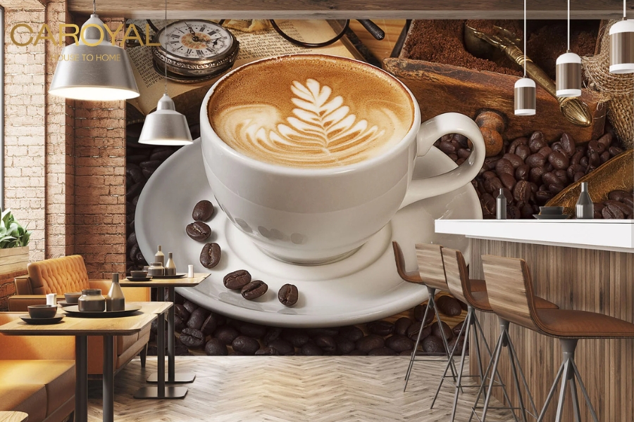 Tranh dán tường 3D cafe