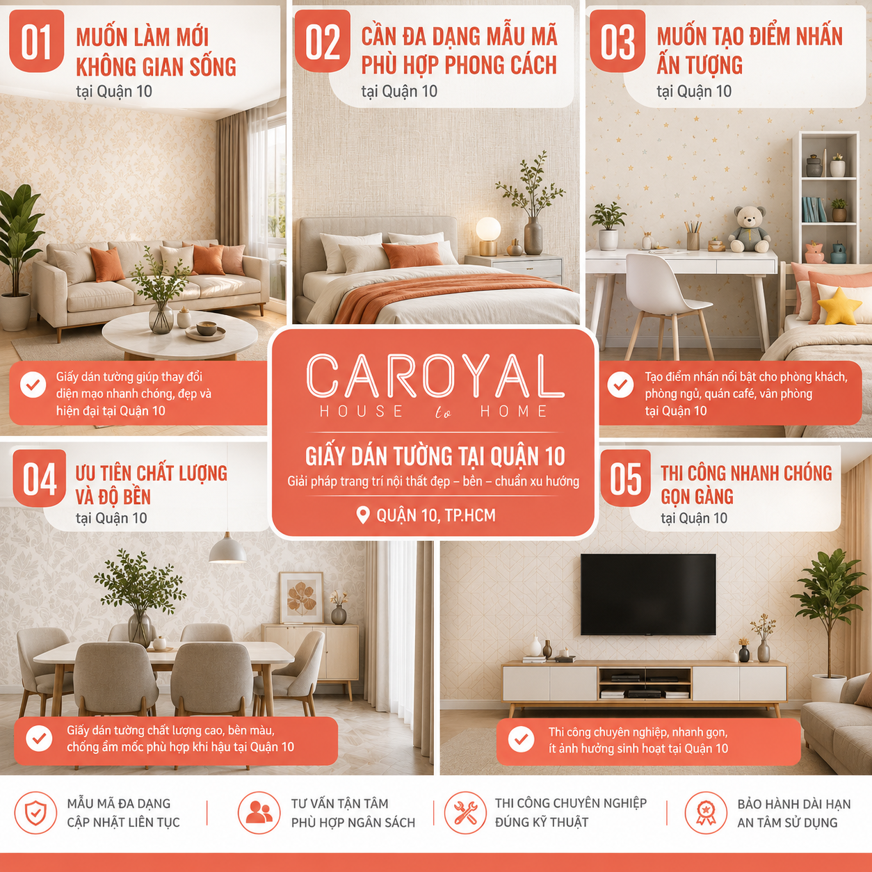 CAROYAL - Đơn vị cung cấp giấy dán tường giá kho mẫu đẹp tại Quận 10