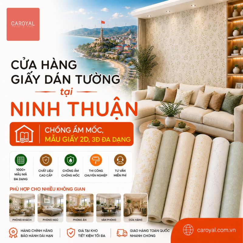 Cửa Hàng Giấy Dán Tường Tại Ninh Thuận Chống Ẩm Mốc, Mẫu Giấy 2D, 3D Đa Dạng
