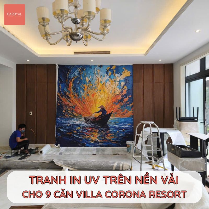 Hạng mục tranh in UV trên nền vải dán tường cho Corona Resort